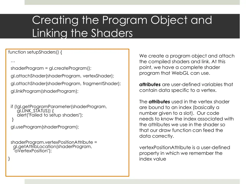 creating the program object and linking