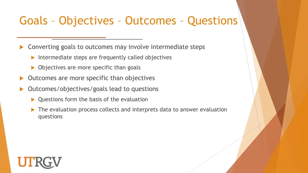 goals objectives outcomes questions