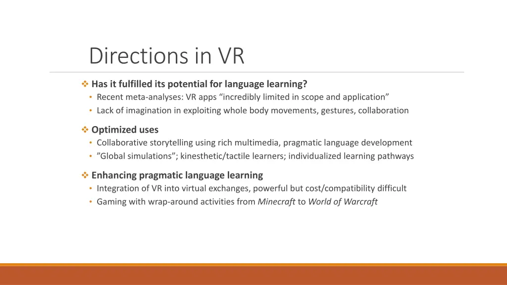 directions in vr