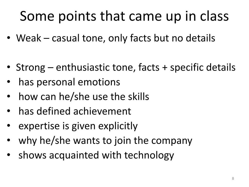 some points that came up in class