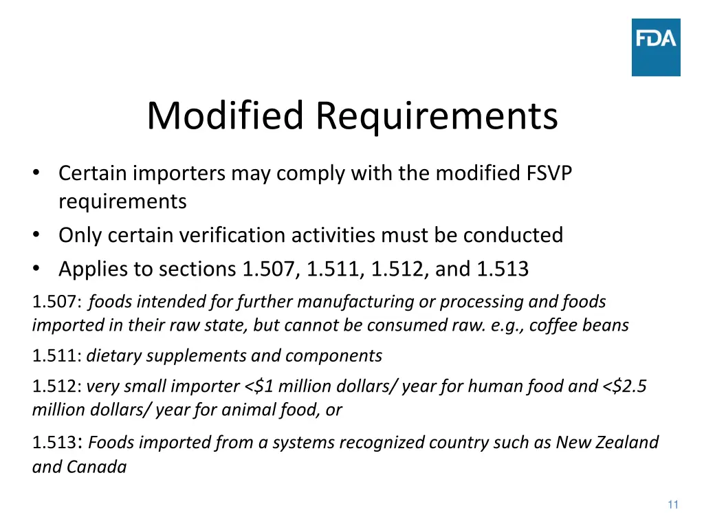 modified requirements