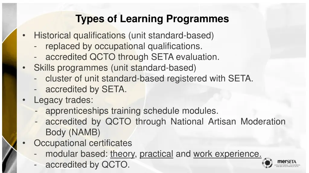 types of learning programmes
