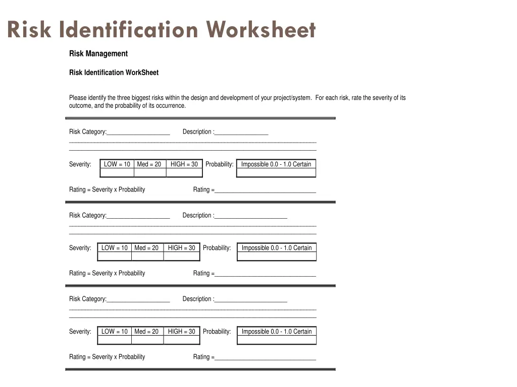 risk identification worksheet