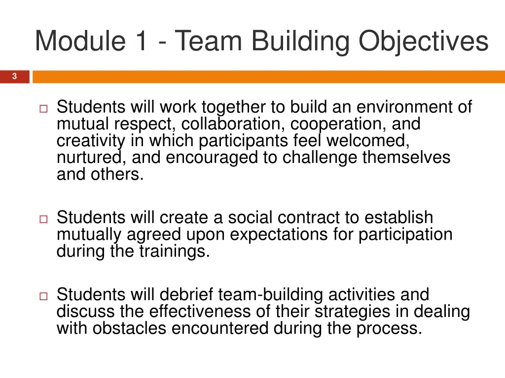 module 1 team building objectives