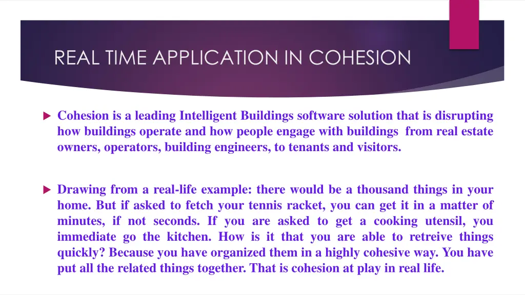 real time application in cohesion