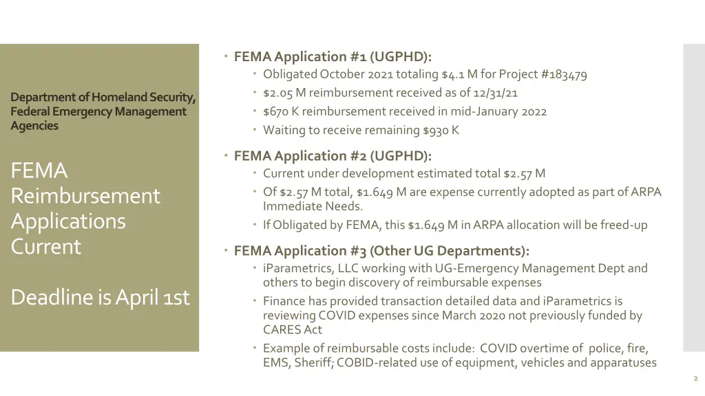 fema application 1 ugphd obligated october 2021