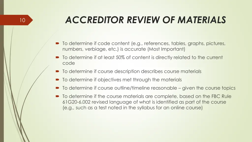 accreditor review of materials