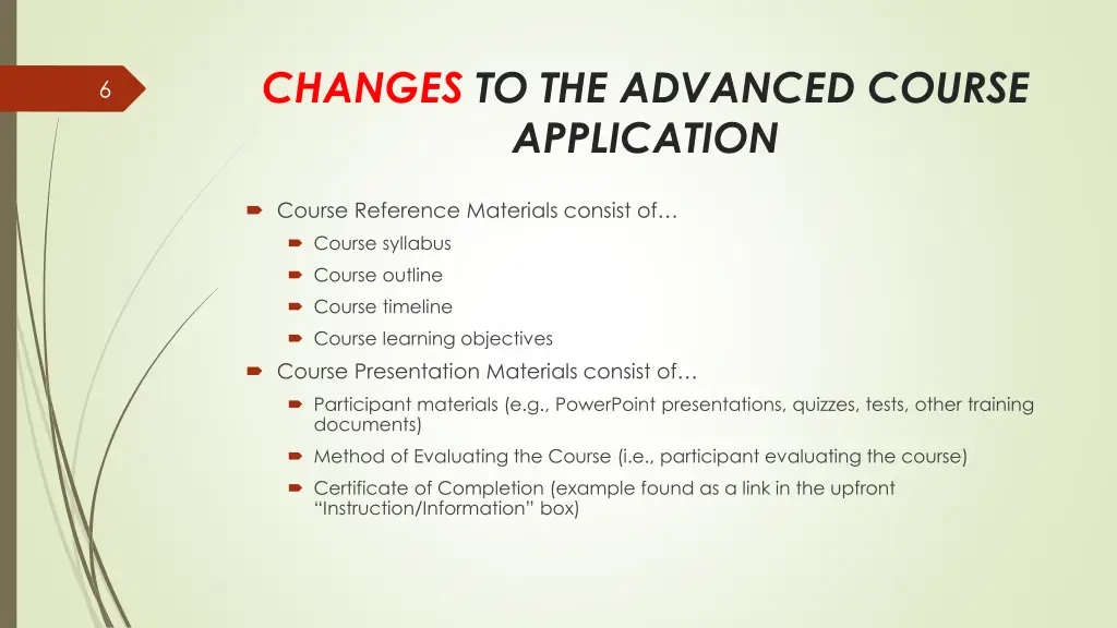changes to the advanced course application 2