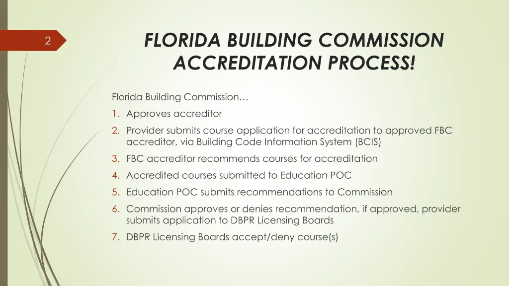 florida building commission accreditation process