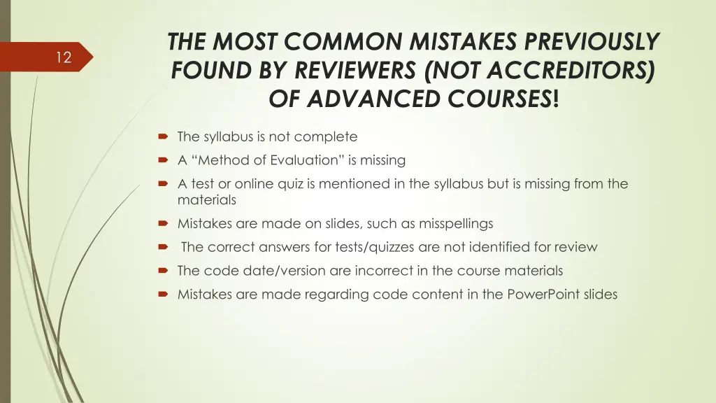 the most common mistakes previously found