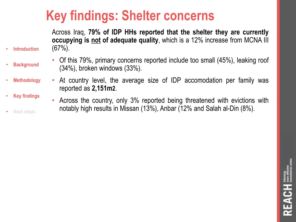 key findings shelter concerns