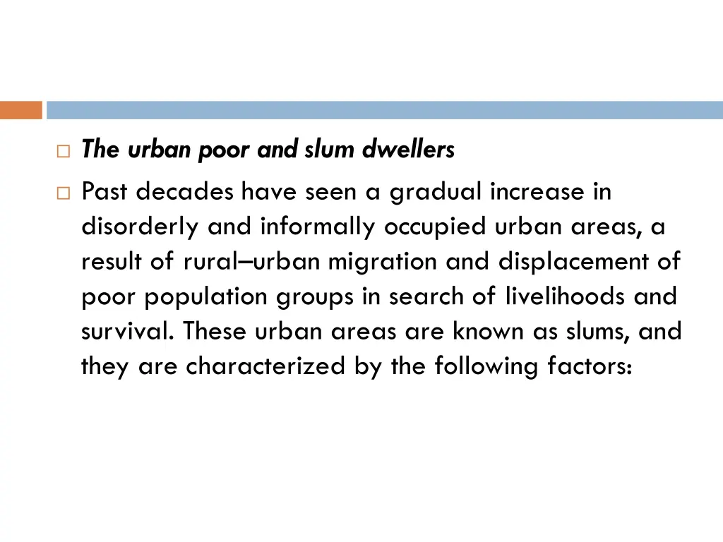 the urban poor and slum dwellers