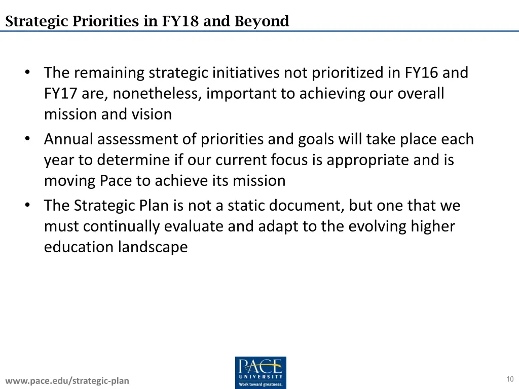 strategic priorities in fy18 and beyond
