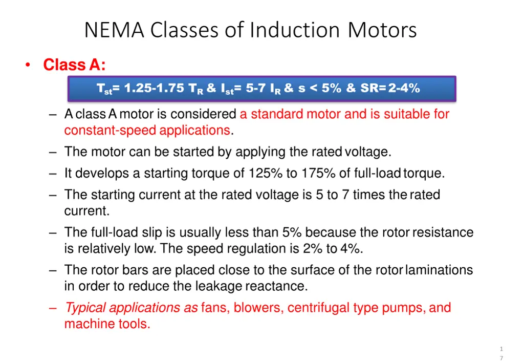 nema classes of induction motors