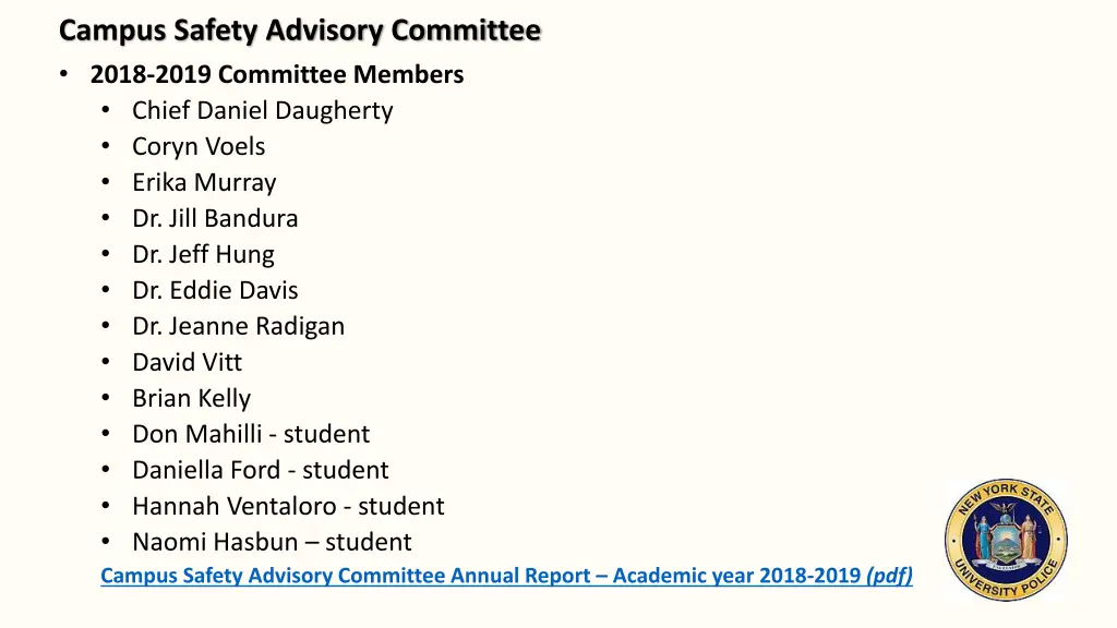campus safety advisory committee 2018 2019
