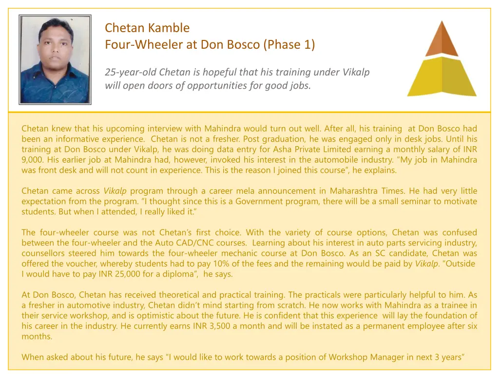 chetan kamble four wheeler at don bosco phase 1