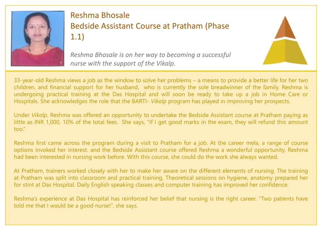 reshma bhosale bedside assistant course
