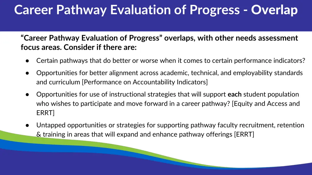 career pathway evaluation of progress overlap