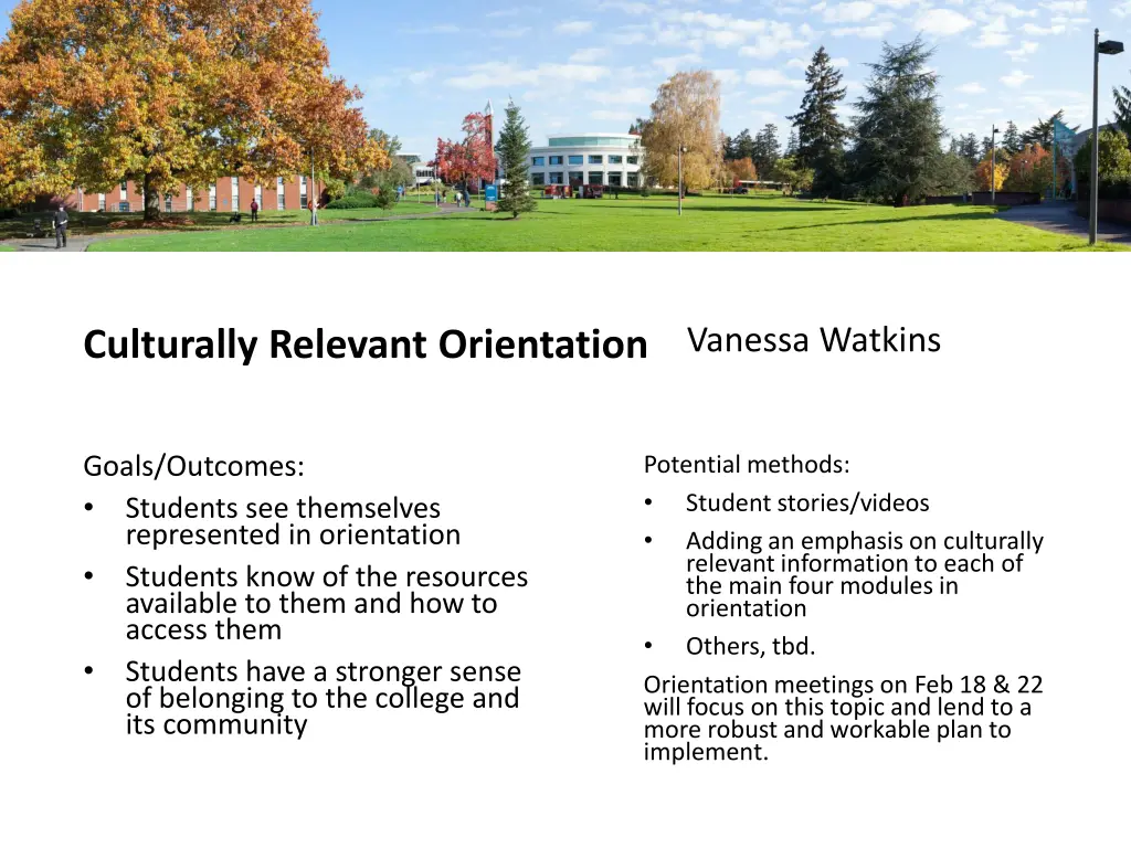 culturally relevant orientation vanessa watkins