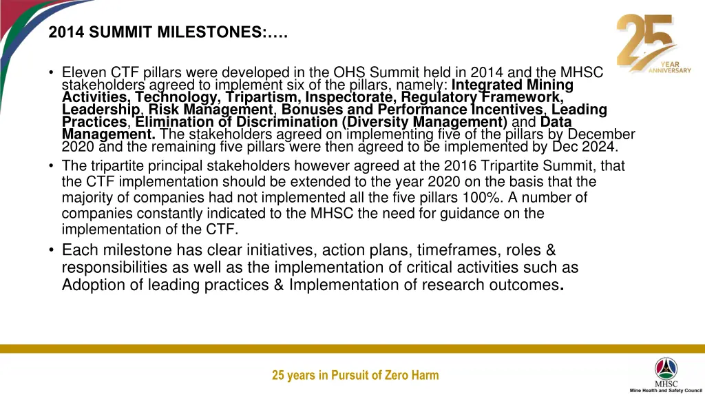 2014 summit milestones