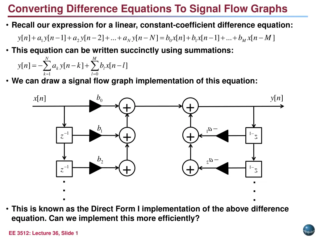 converting difference equations to signal flow