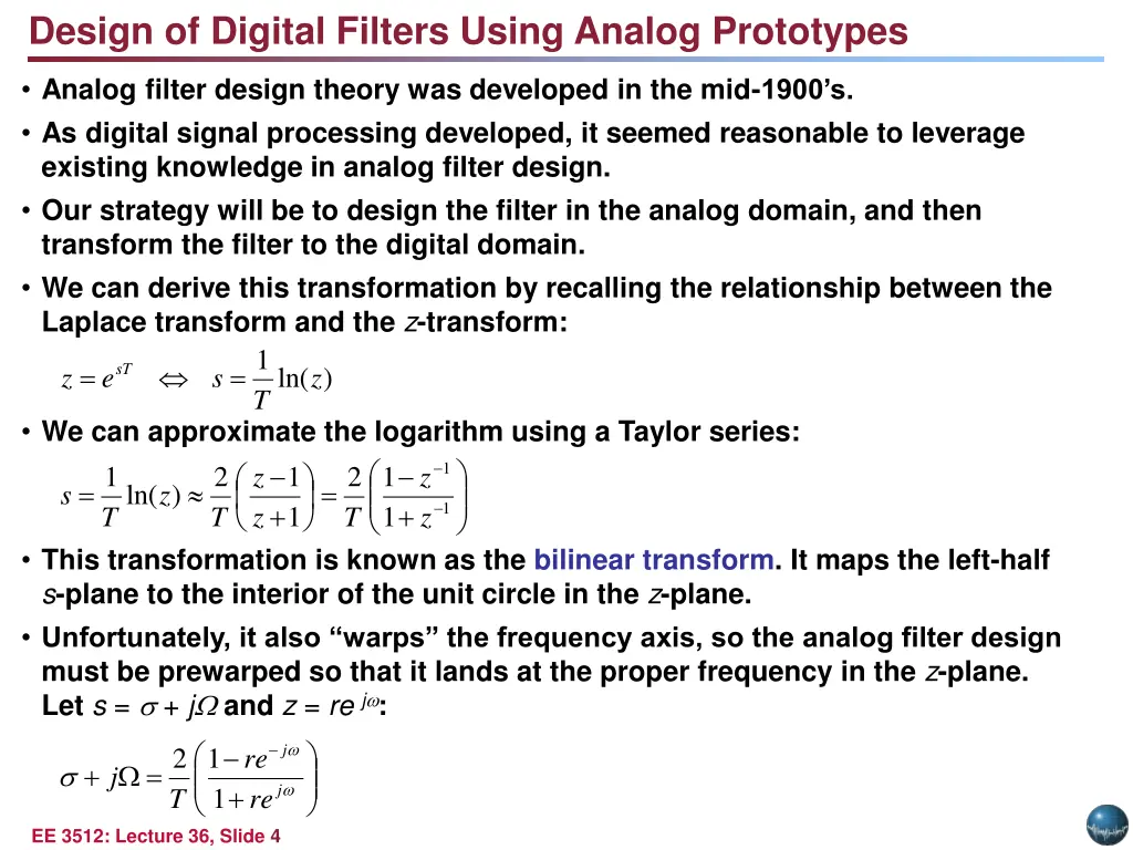 design of digital filters using analog prototypes