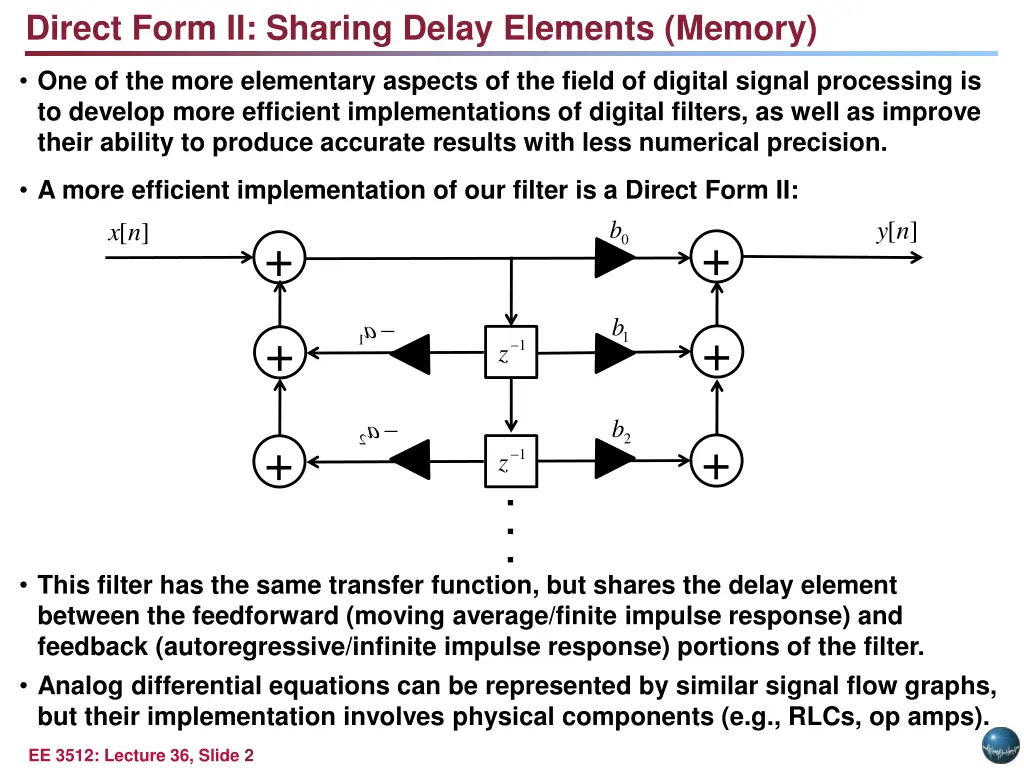 direct form ii sharing delay elements memory