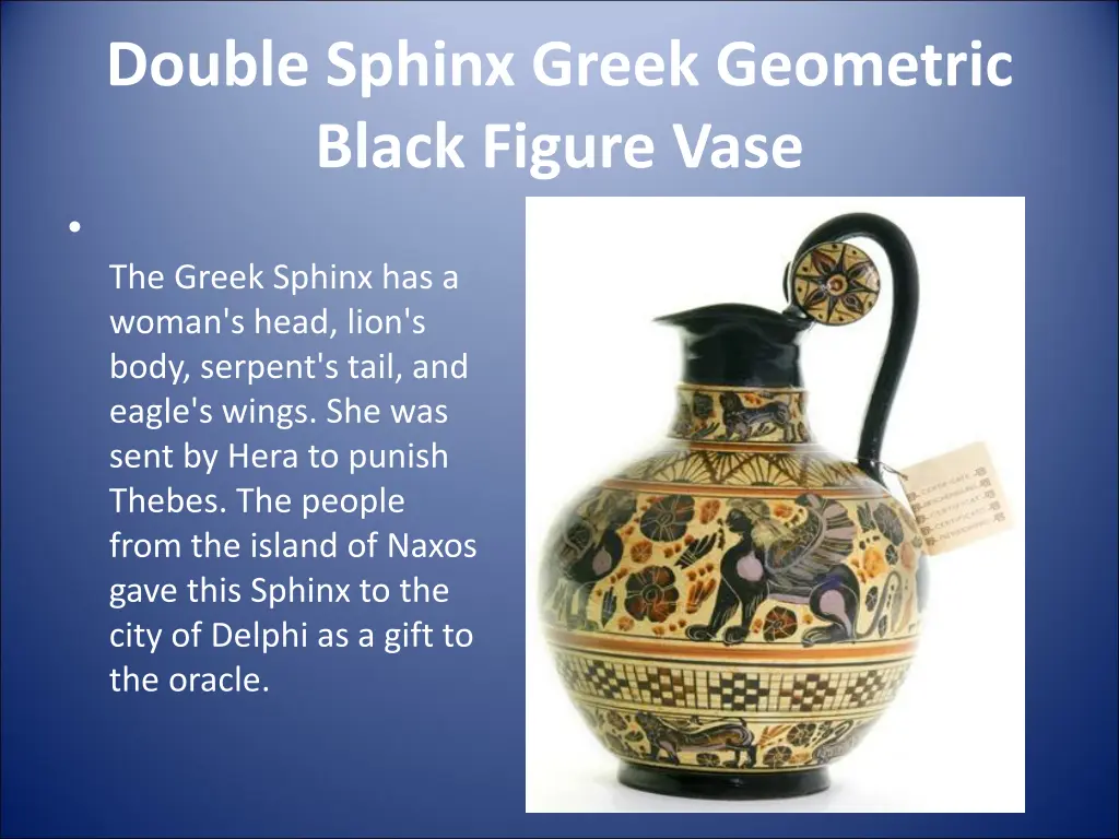 double sphinx greek geometric black figure vase