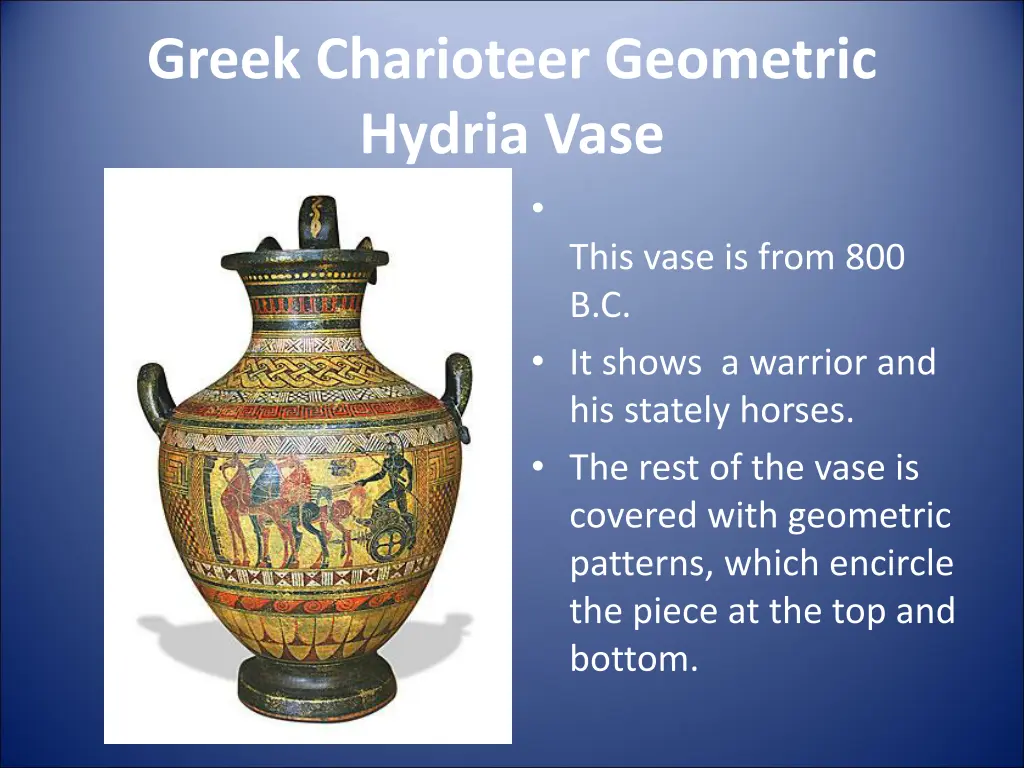 greek charioteer geometric hydria vase