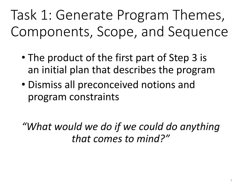 task 1 generate program themes components scope