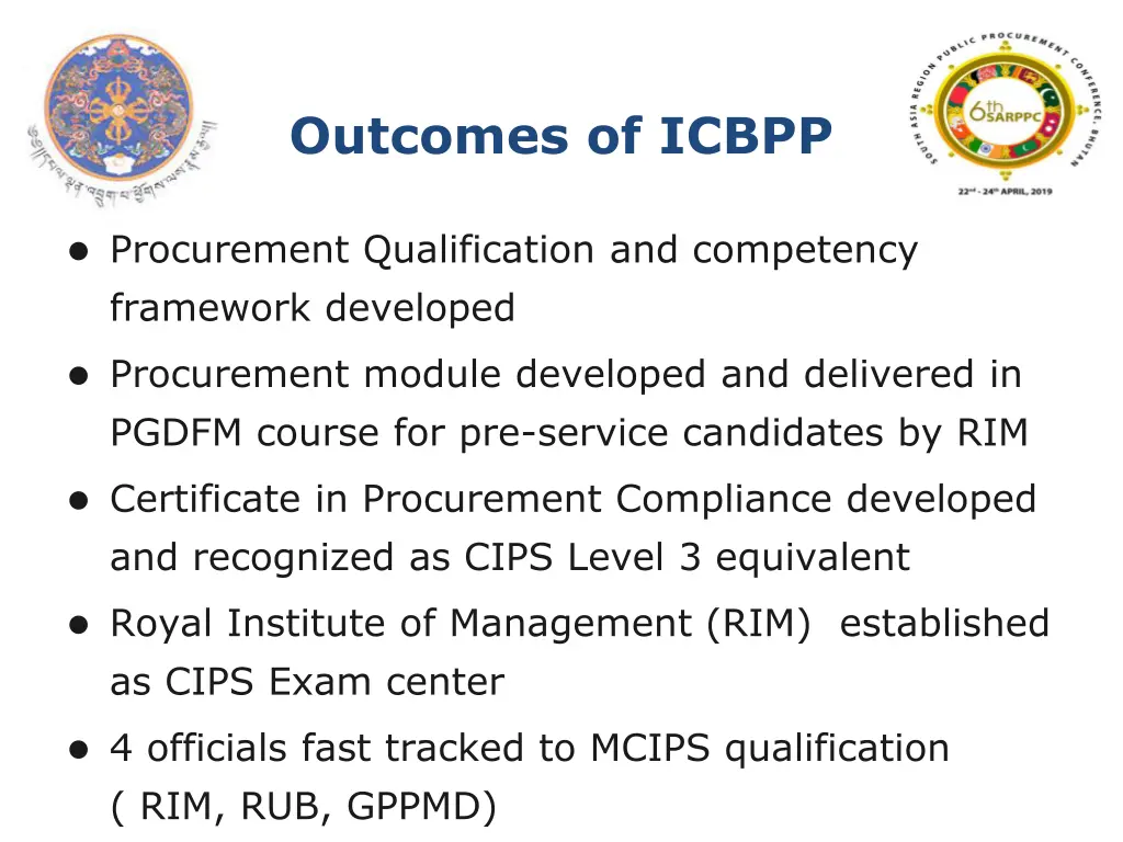 outcomes of icbpp