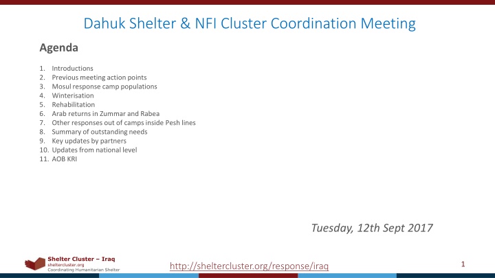 dahuk shelter nfi cluster coordination meeting