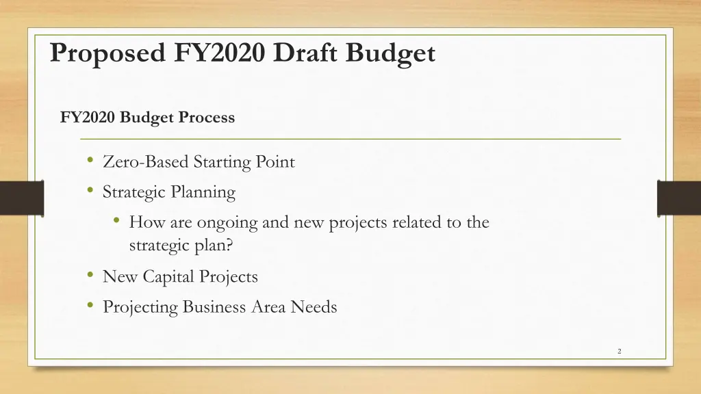 proposed fy2020 draft budget