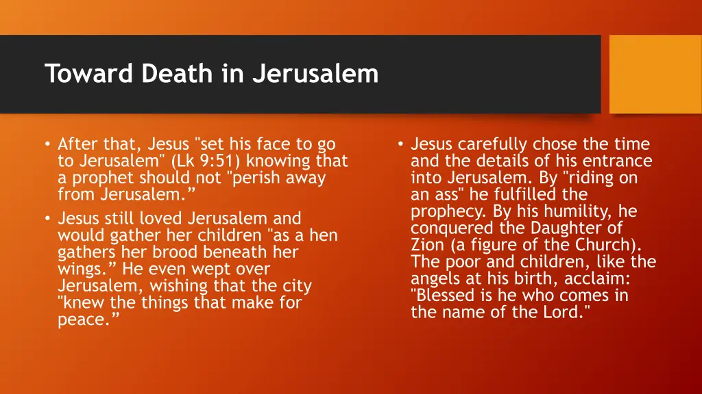toward death in jerusalem