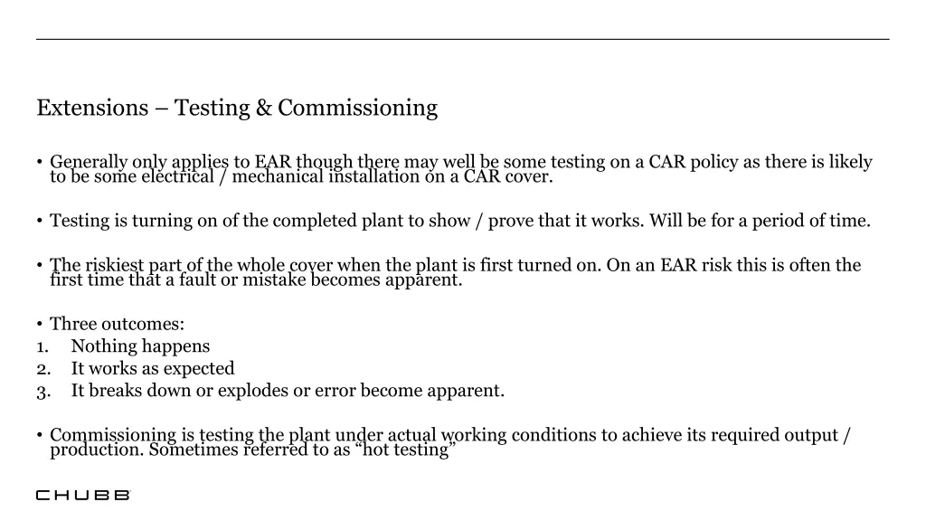 extensions testing commissioning