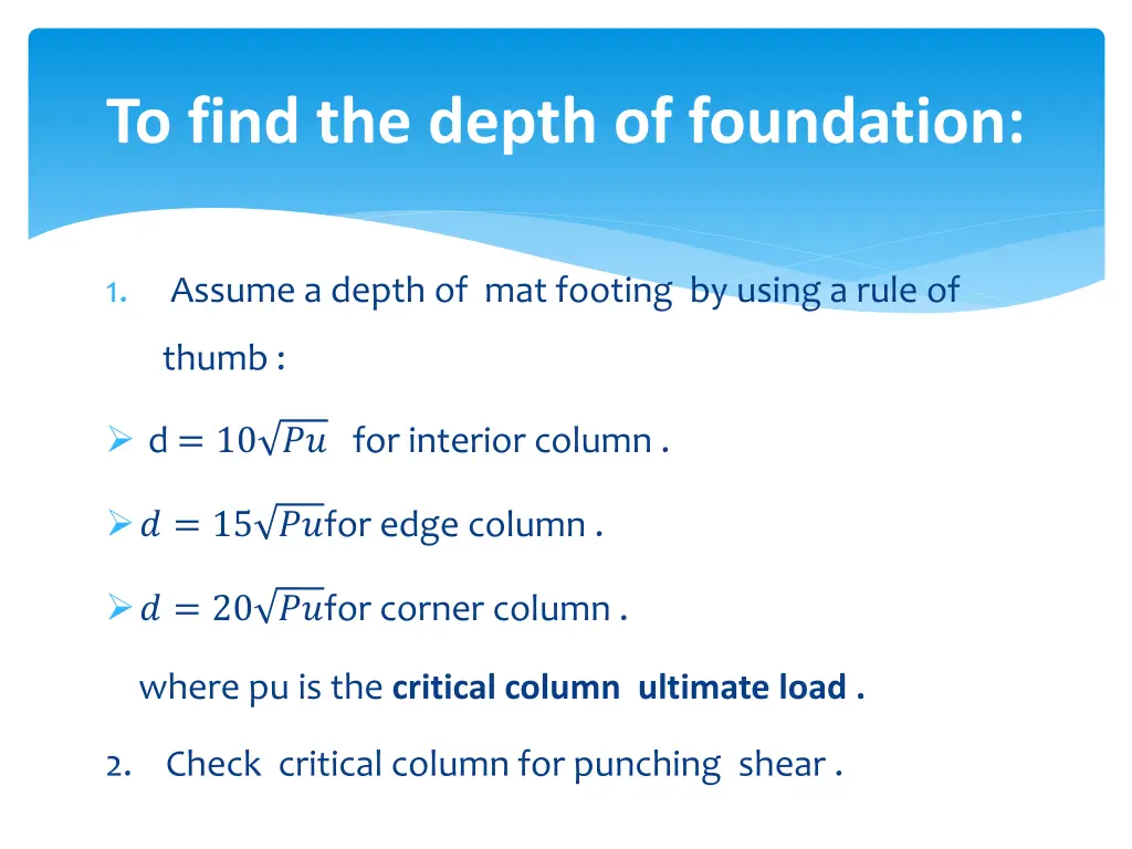 to find the depth of foundation