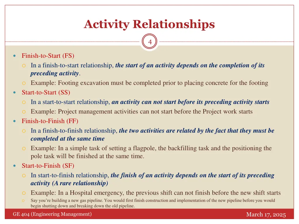 activity relationships