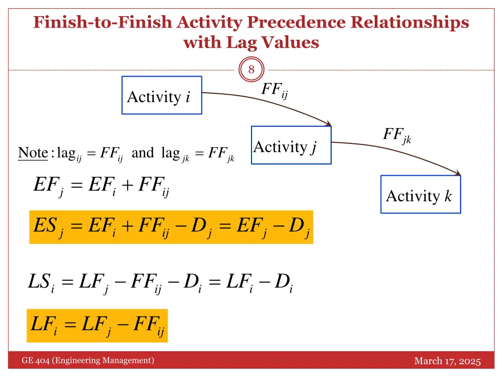 finish to finish activity precedence