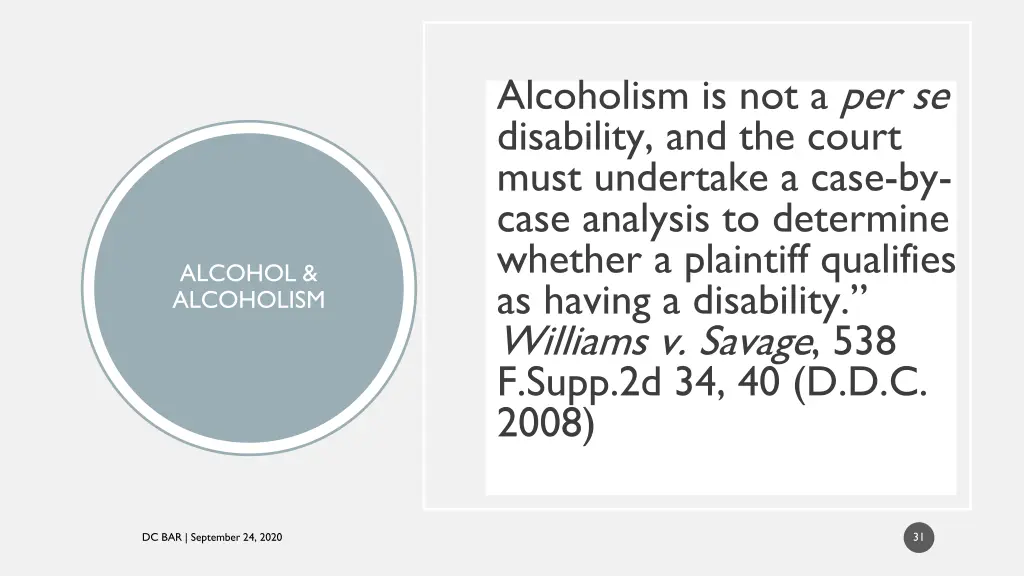 alcoholism is not a per se disability