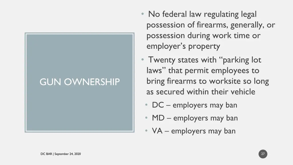 no federal law regulating legal possession