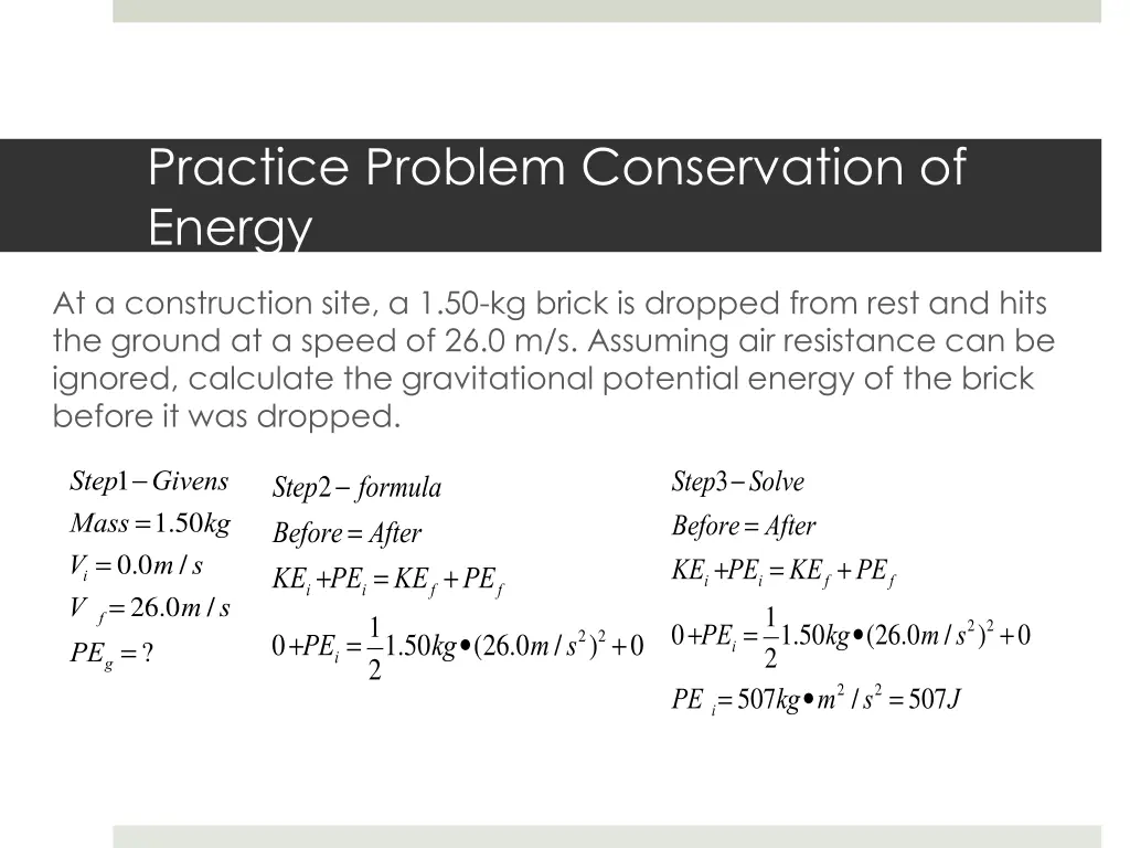 practice problem conservation of energy