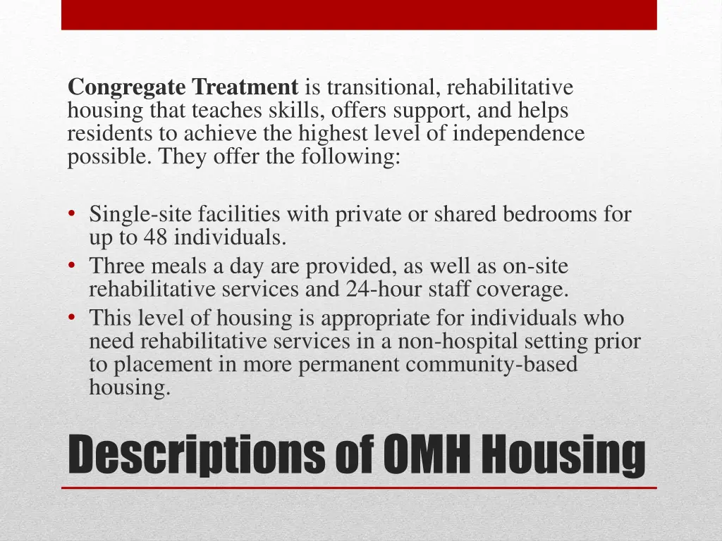 congregate treatment is transitional