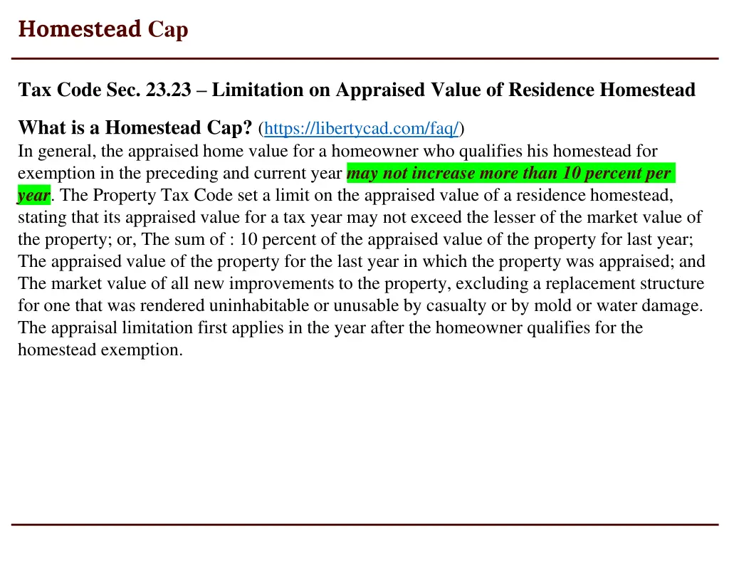 homestead cap