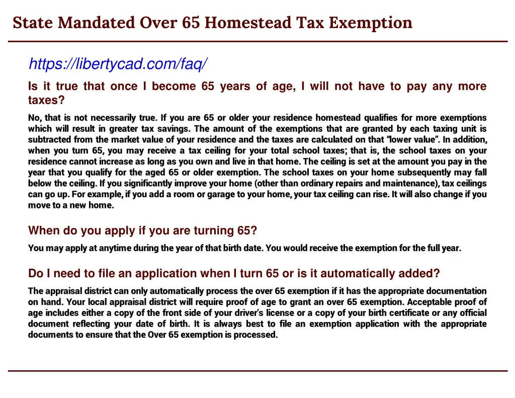 state mandated over 65 homestead tax exemption 1