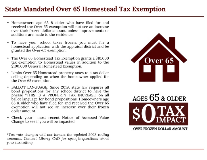 state mandated over 65 homestead tax exemption