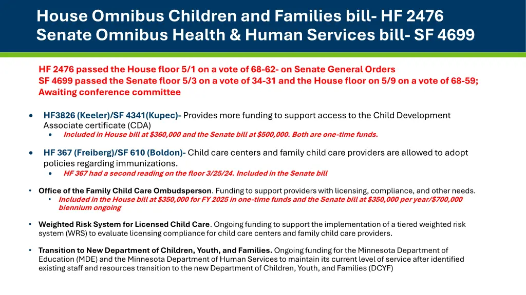 house omnibus children and families bill hf 2476