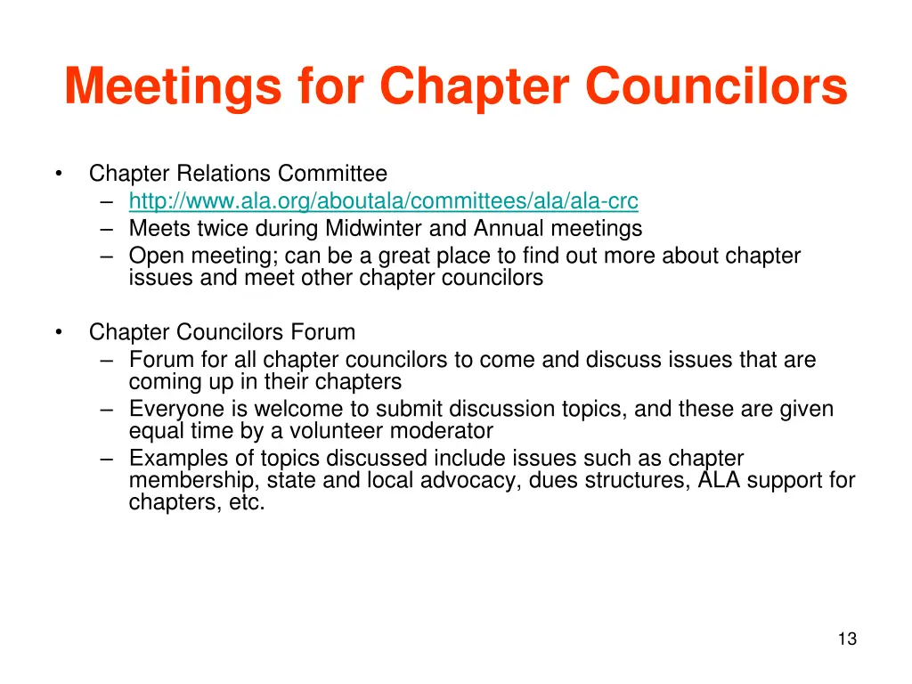 meetings for chapter councilors