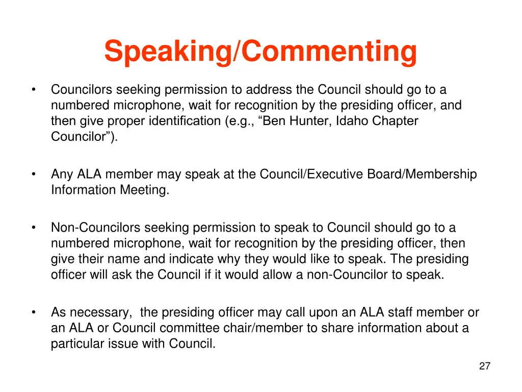 speaking commenting
