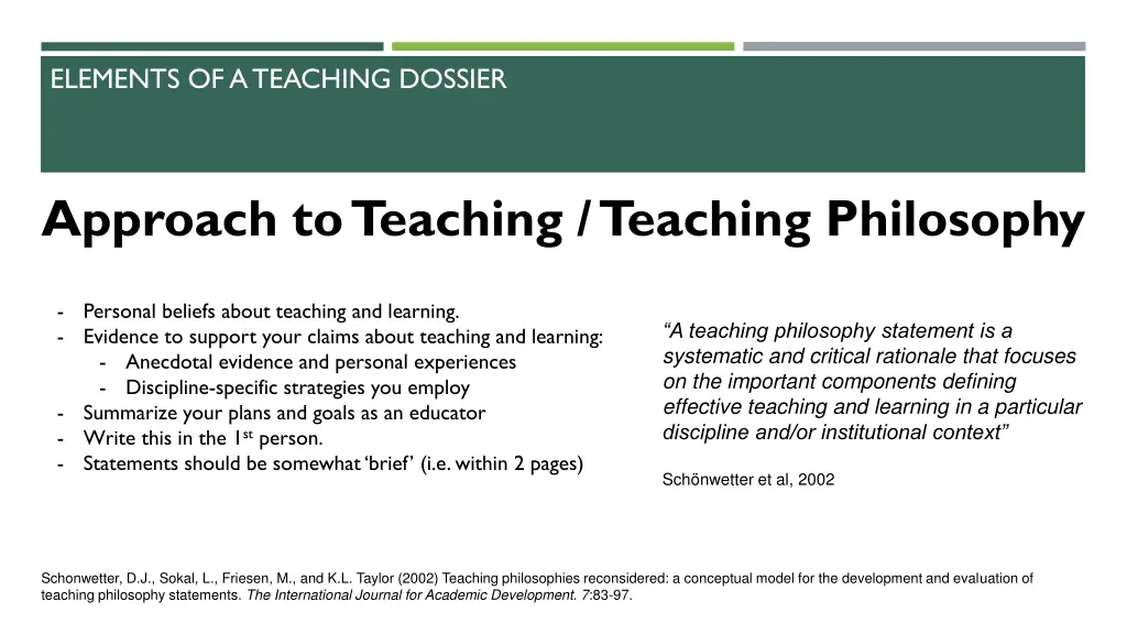 elements of a teaching dossier 1
