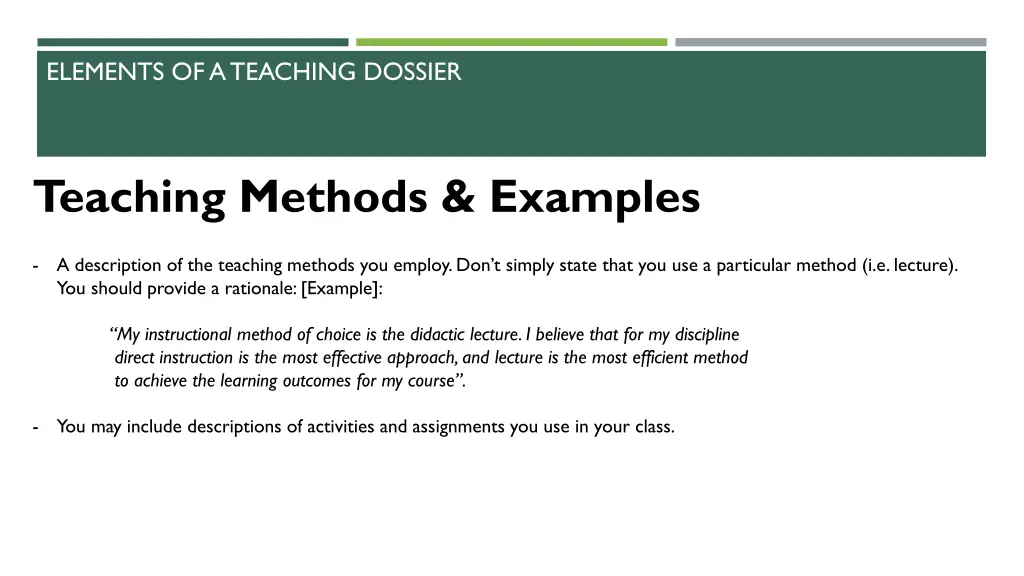 elements of a teaching dossier 2